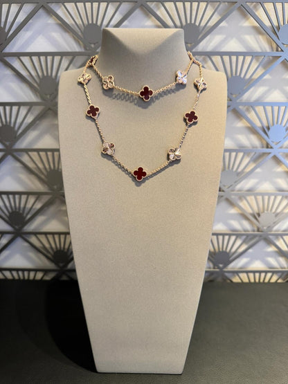 [baslovejewels]CLOVER 20 MOTIFS LASER CARNELIAN NECKLACE