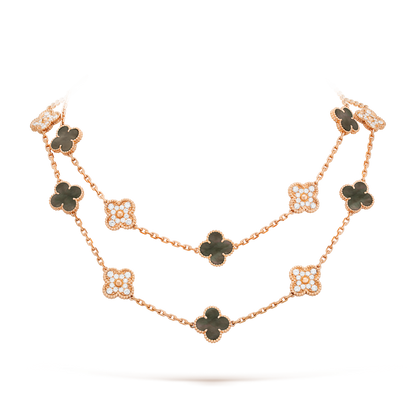 [baslovejewels]CLOVER 20 MOTIFS DARK MOP DIAMOND  NECKLACE