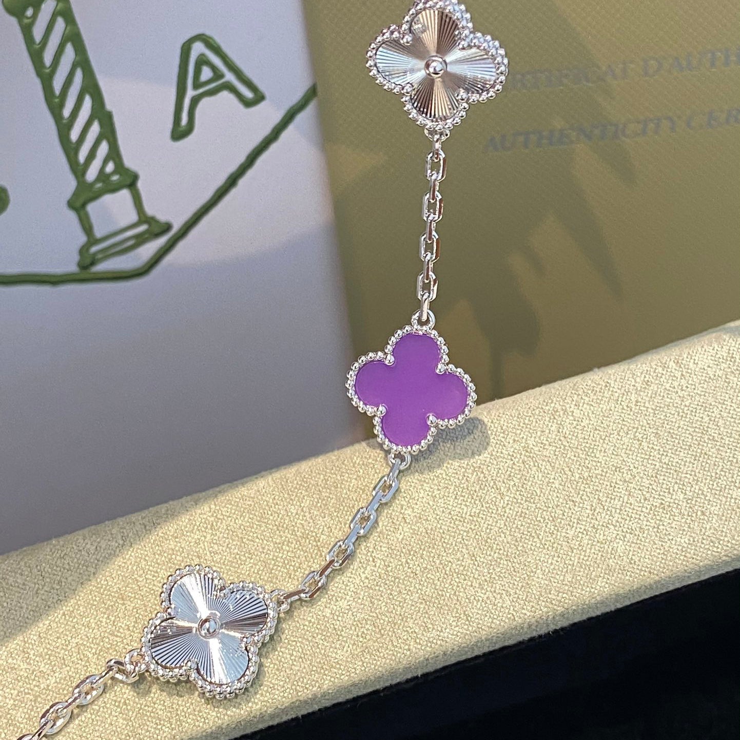 [baslovejewels]CLOVER  5 MOTIFS  PURPLE VIOLET BRACELET SILVER