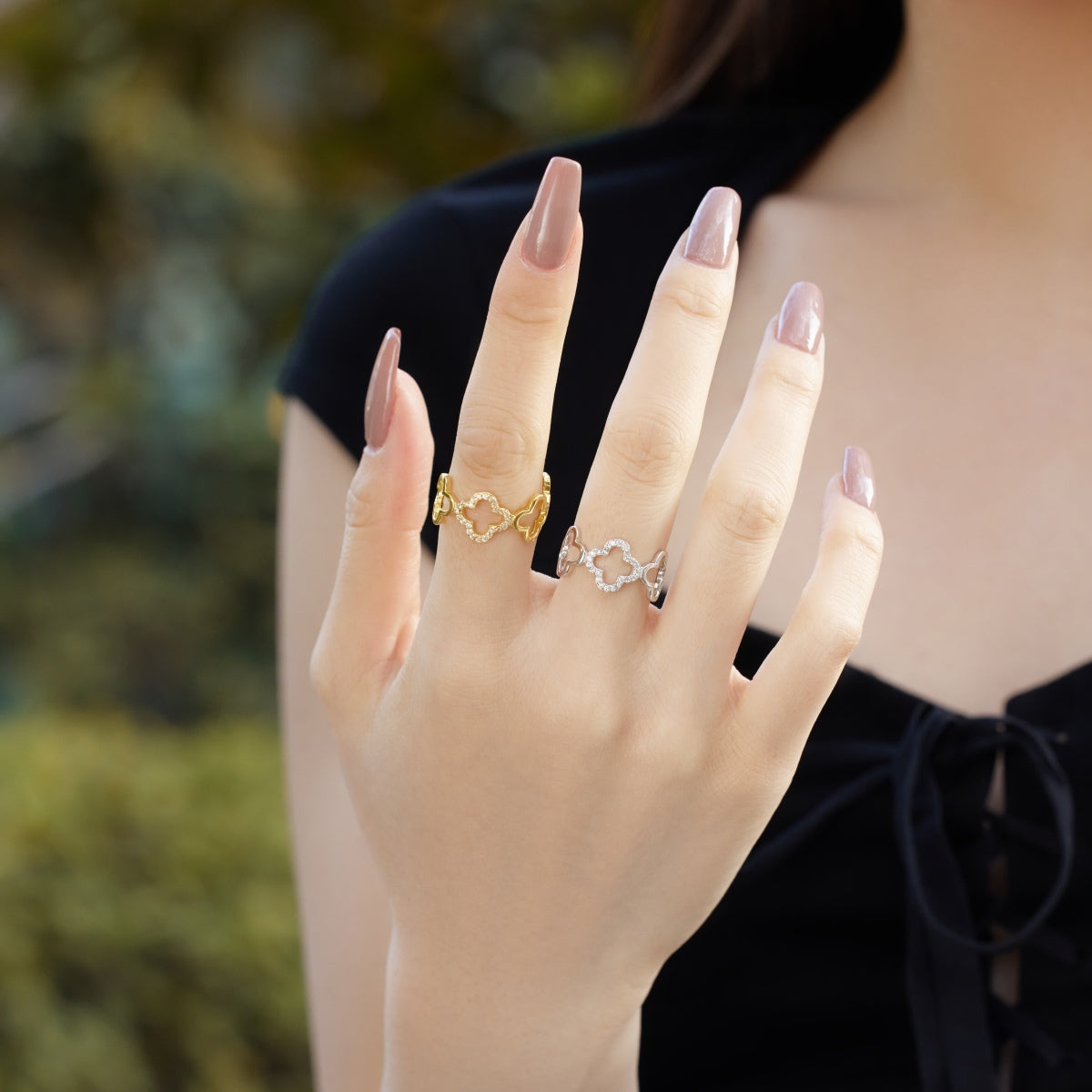 [baslovejewels]Hollow Design Four-Leaf Clover Flower Shape Ring