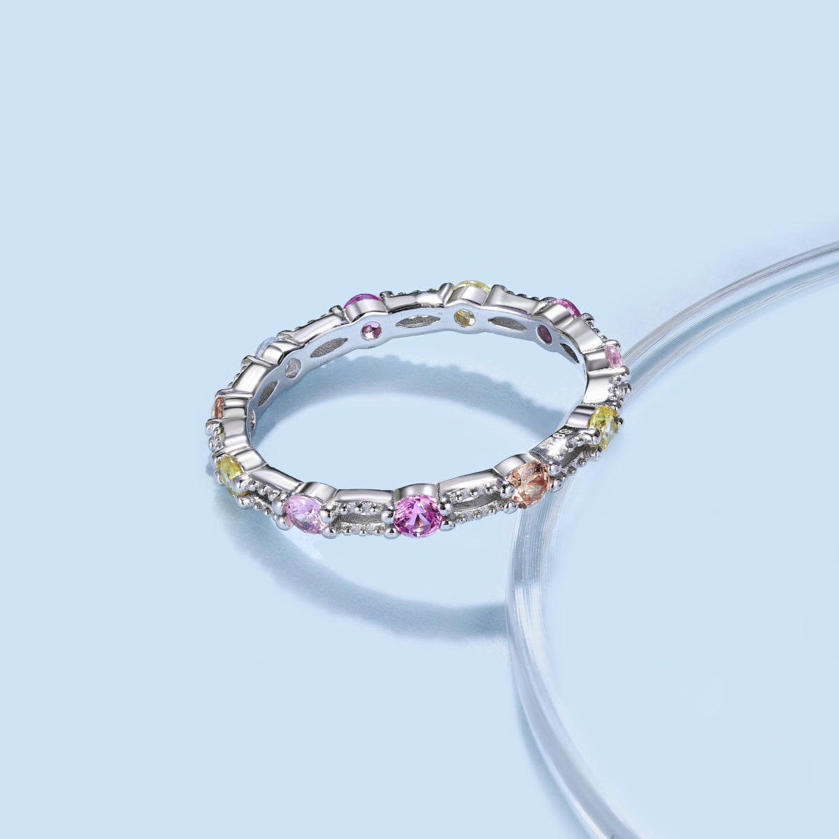 [baslovejewels]Sparkling Colorful Round Cut Tennis Ring