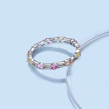 [baslovejewels]Sparkling Colorful Round Cut Tennis Ring