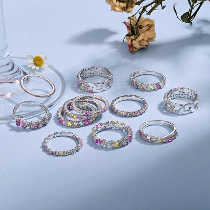 [baslovejewels]Sparkling Colorful Round Cut Tennis Ring
