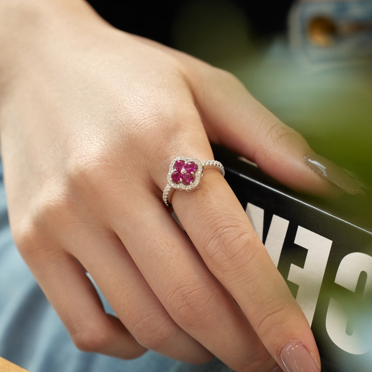 [baslovejewels]Four Leaf Clover Flower Design Ring