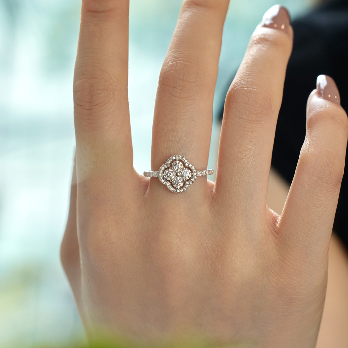 [baslovejewels]Four Leaf Clover Flower Design Ring