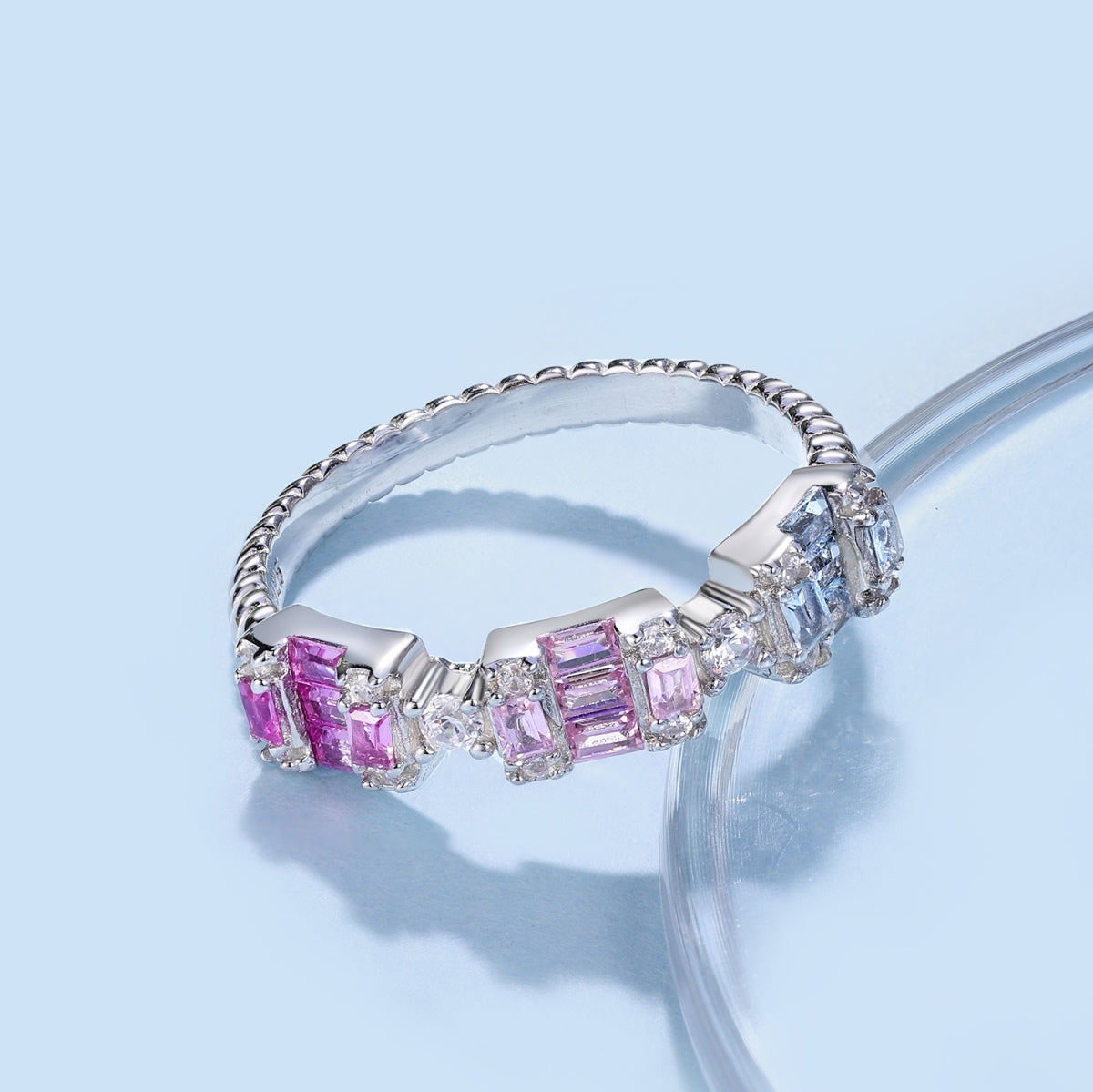 [baslovejewels]Unique Colorful Emerald Cut Party Ring