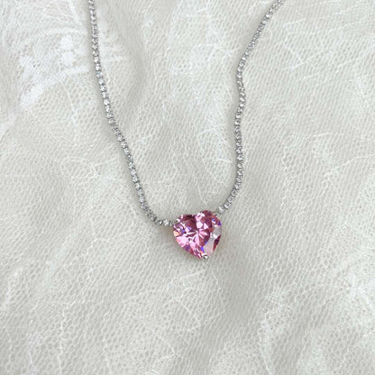 [baslovejewels]8.0 Carat Versatile Colorful Sweet Heart-Shaped Tennis Necklace