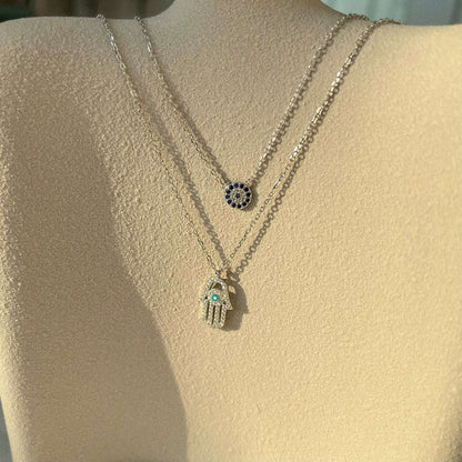 [baslovejewels]Demon Eye Hamsa Palm Necklace