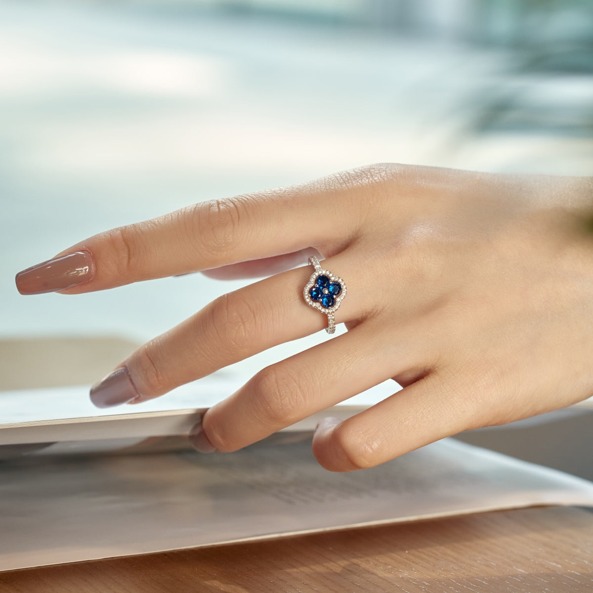 [baslovejewels]Four Leaf Clover Flower Design Ring