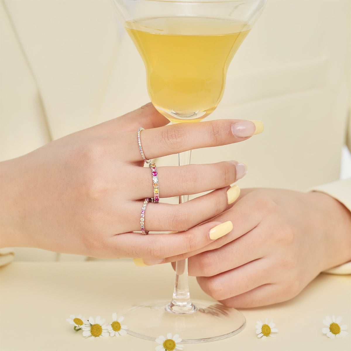 [baslovejewels]Ornate Colorful Round Cut Tennis Ring