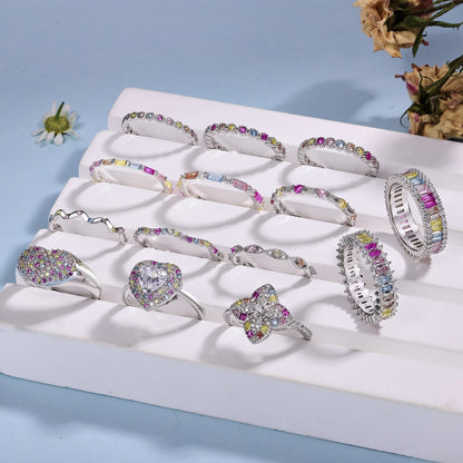 [baslovejewels]Exquisite Multicolored Emerald Cut Daily Ring
