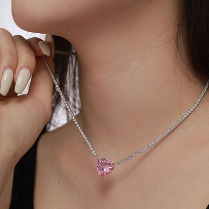 [baslovejewels]8.0 Carat Versatile Colorful Sweet Heart-Shaped Tennis Necklace
