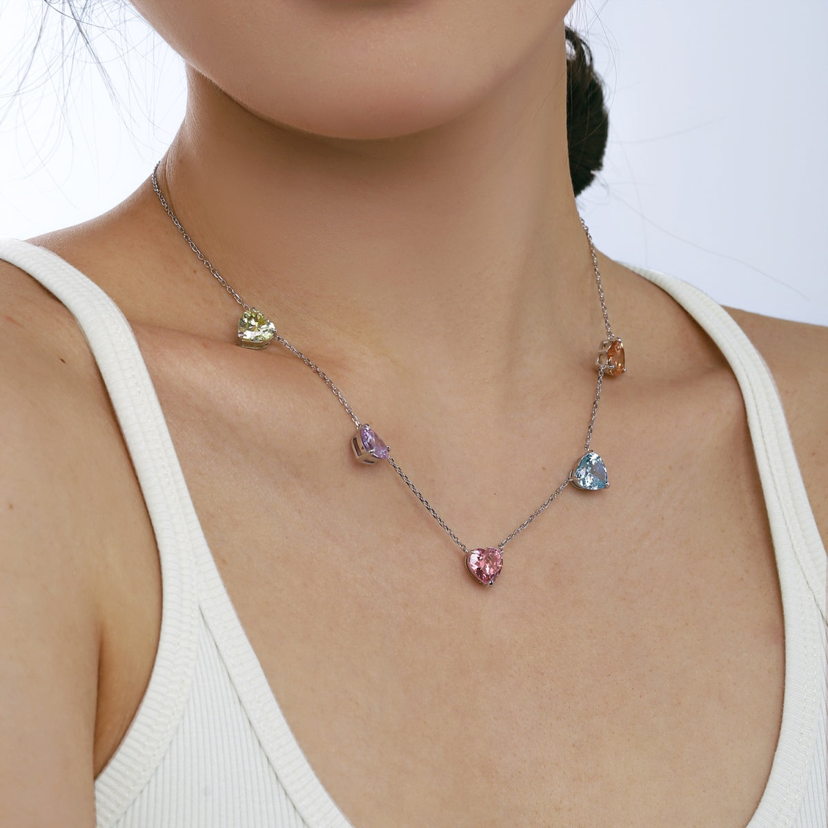 [baslovejewels]Sparkling Colorful Heart Cut Necklace