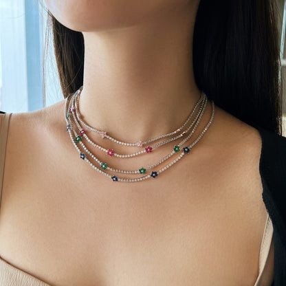 [baslovejewels]Luxurious Colorful Flower Tennis Necklace