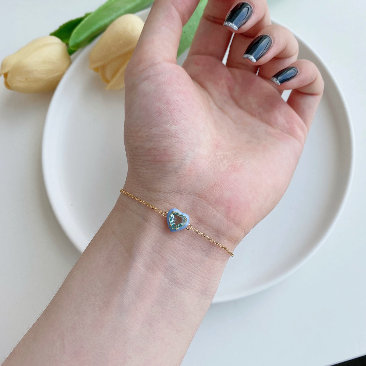 [baslovejewels]Sparkling Romantic Heart Shape Lover Bracelet