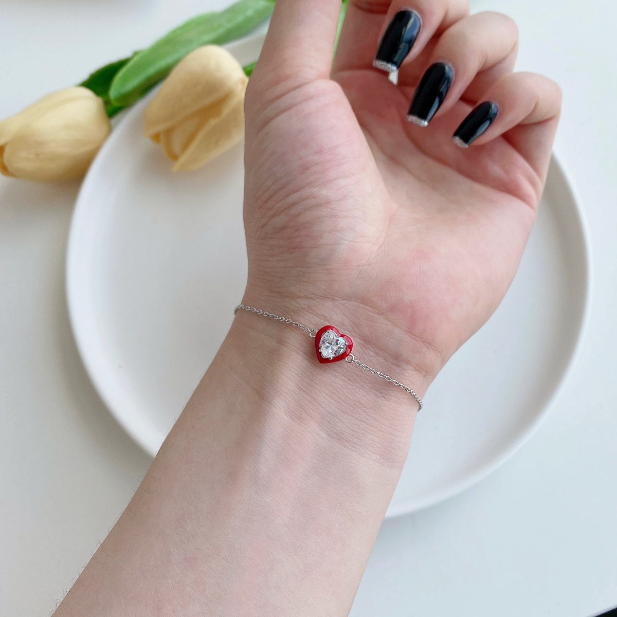 [baslovejewels]Sparkling Romantic Heart Shape Lover Bracelet