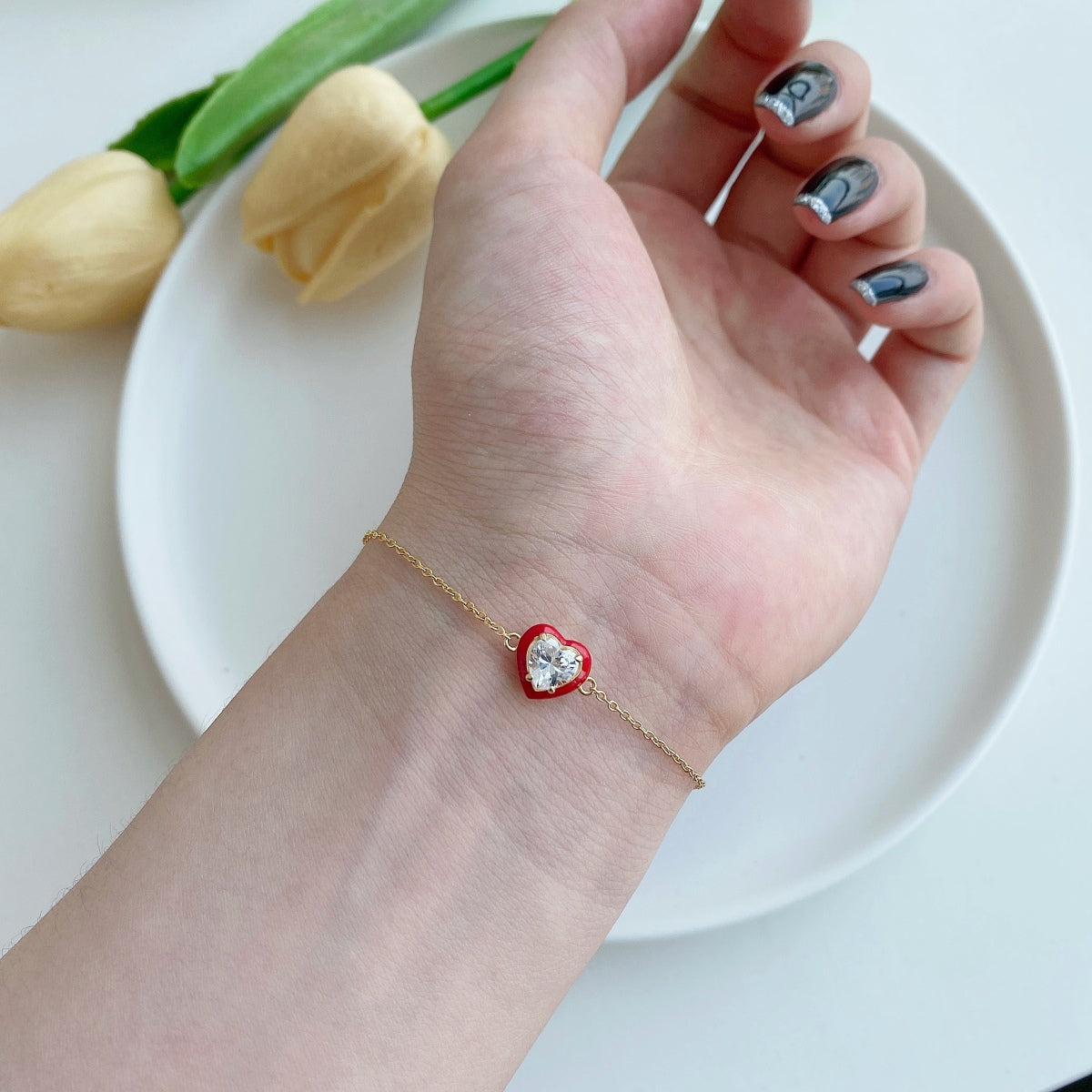 [baslovejewels]Sparkling Romantic Heart Shape Lover Bracelet