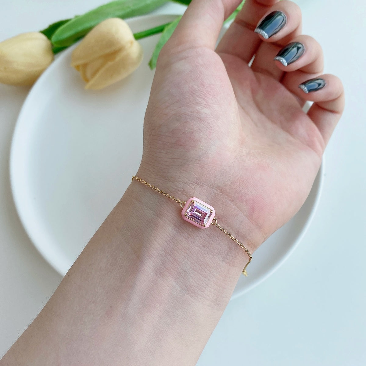 [baslovejewels]2.0 Carat Sparkling Colorful Emerald Cut Daily Bracelet
