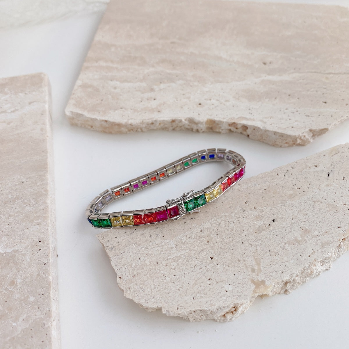 [baslovejewels]Radiant Colorful Princess Cut Tennis Bracelet