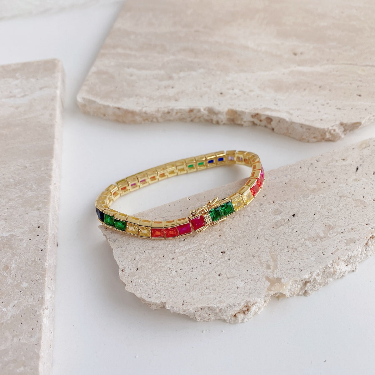 [baslovejewels]Radiant Colorful Princess Cut Tennis Bracelet