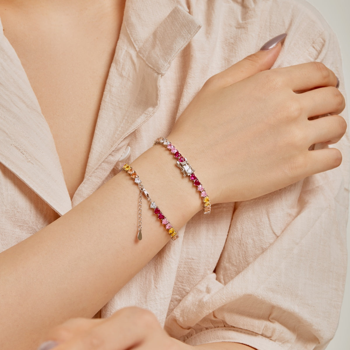 [baslovejewels]Luxurious Colorful Romantic Heart Shape Lover Bracelet