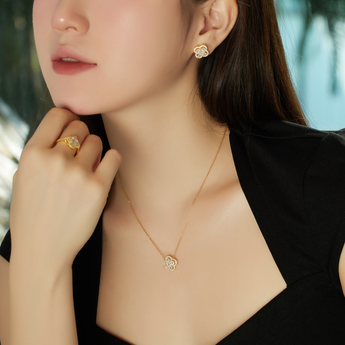 [baslovejewels]Spliced Lucky Four-Leaf Clover Versatile Necklace