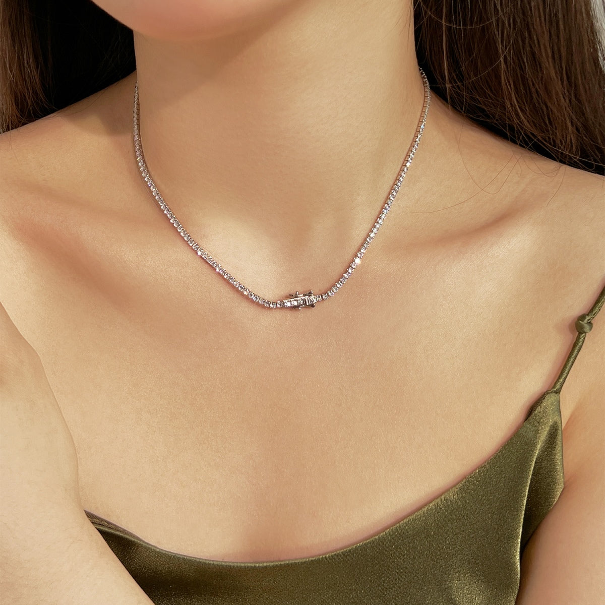 [baslovejewels]Delicate Round Shape Tennis Necklace