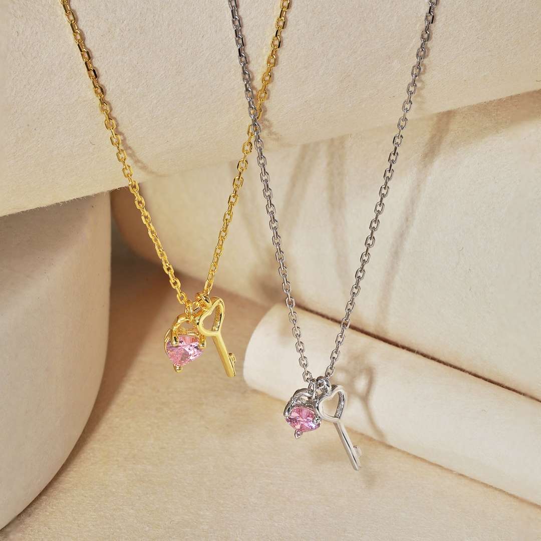 [baslovejewels]Unique Heart Shape Key Pendent Necklace