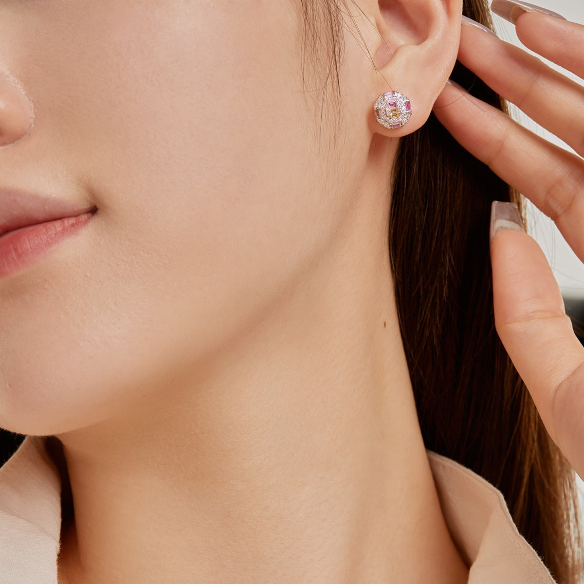 [baslovejewels]Ornate Colorful Octagon Shape Daily Earrings
