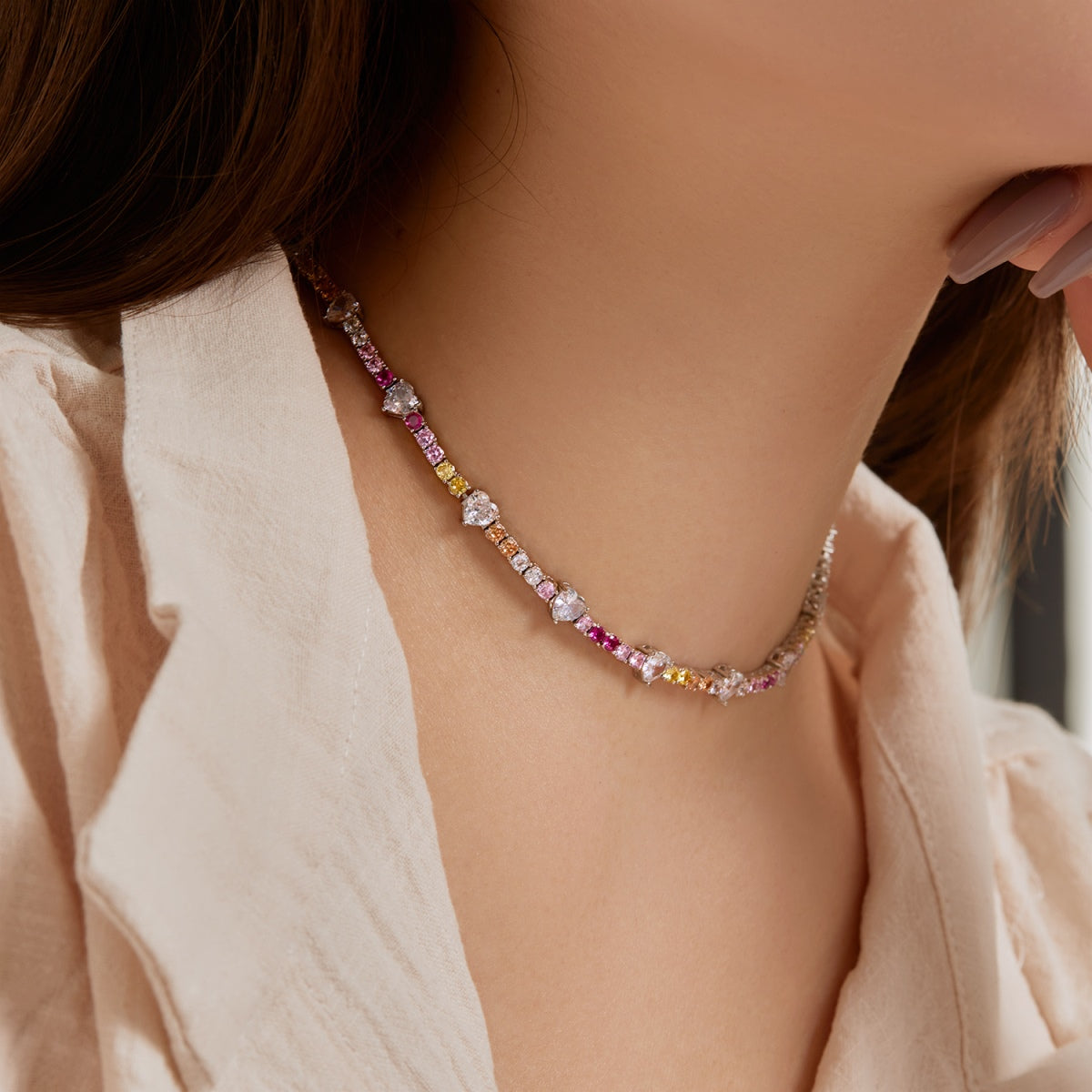 [baslovejewels]Delicate Colorful Rainbow Tennis Chain