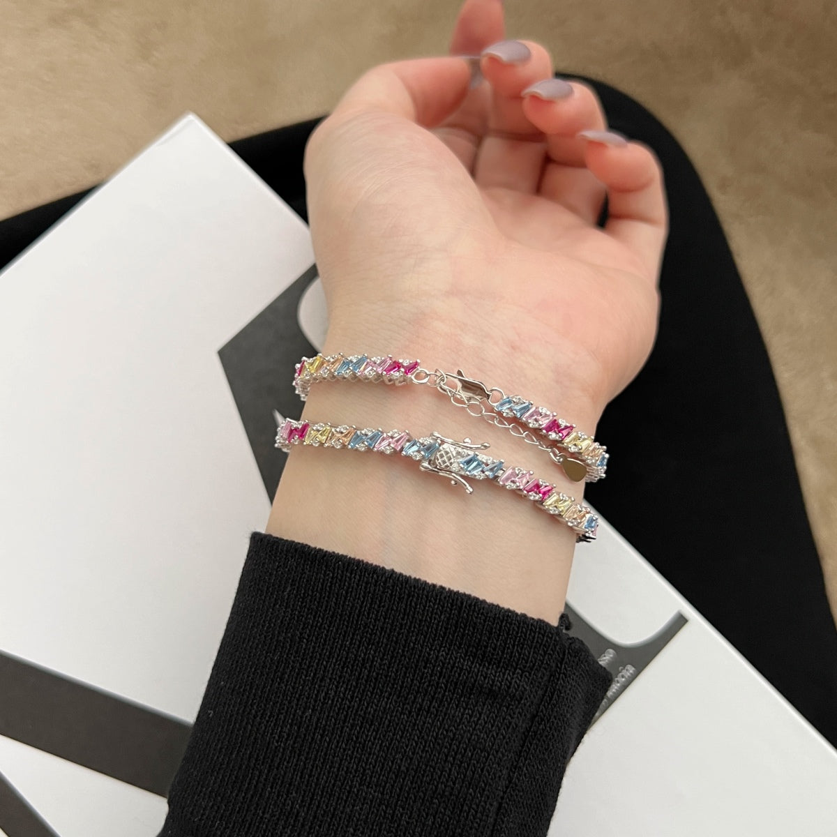 [baslovejewels]Ornate Sparkling Multi Cut Party Bracelet