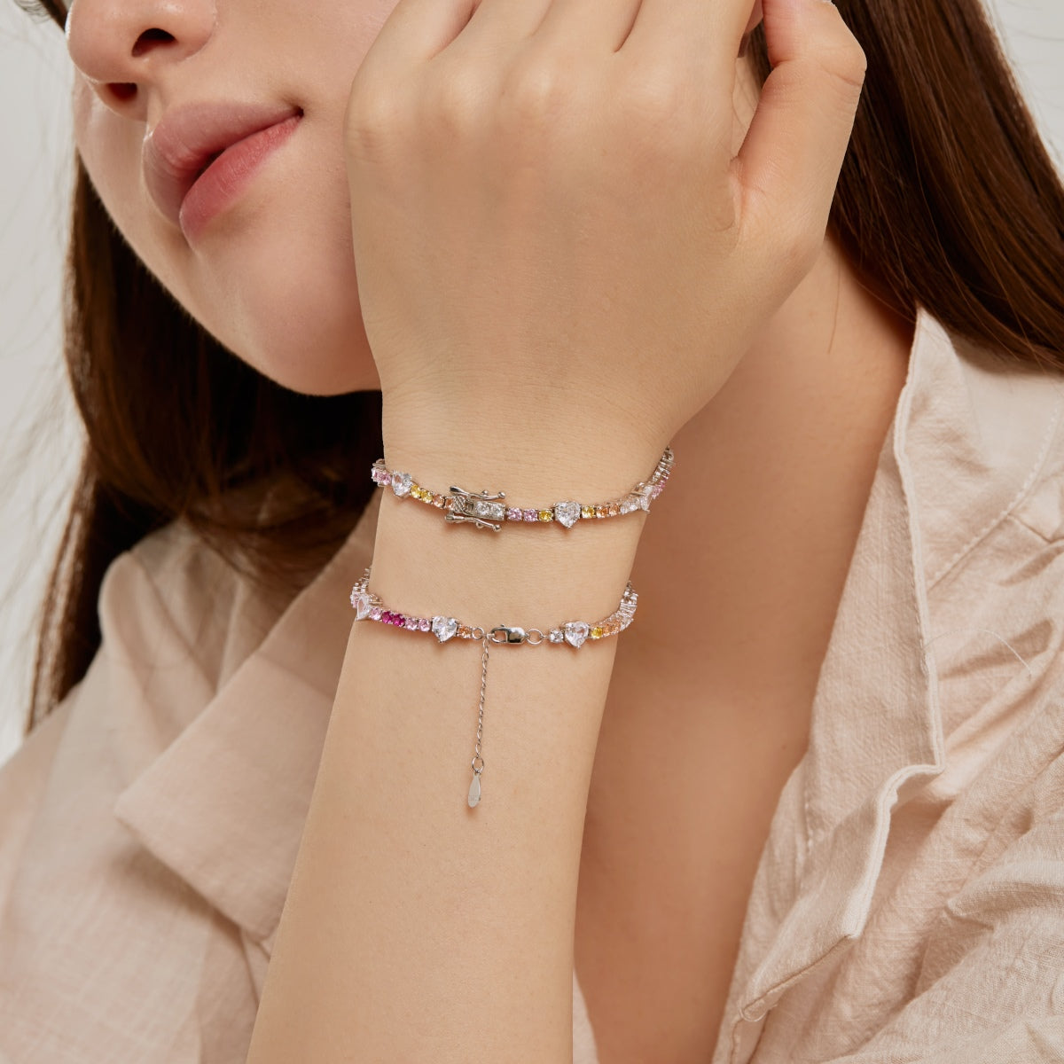 [baslovejewels]Romantic Heart Shape Round Cut Lover Bracelet