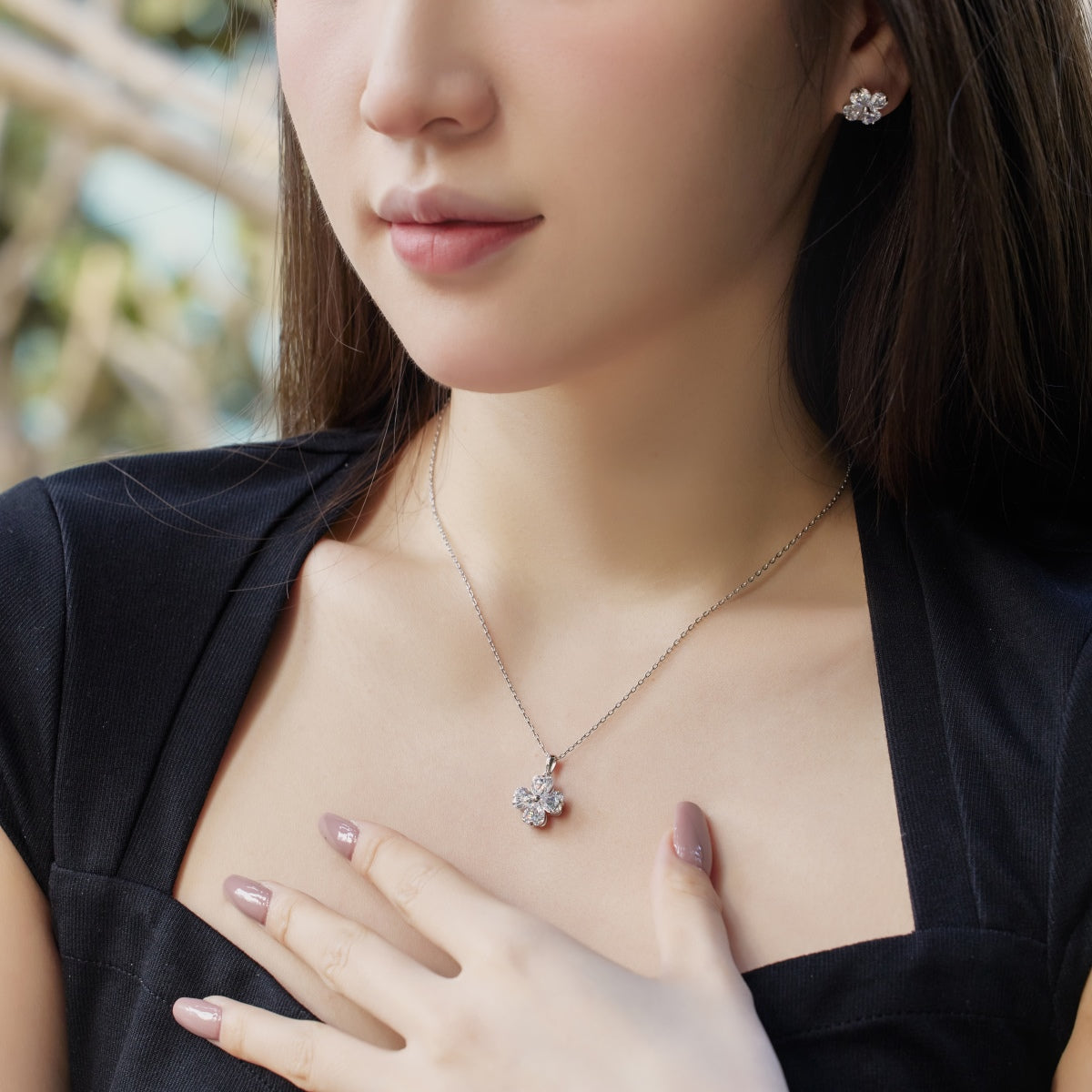 [baslovejewels]Heart-Shaped Four-Leaf Clover Bead Necklace
