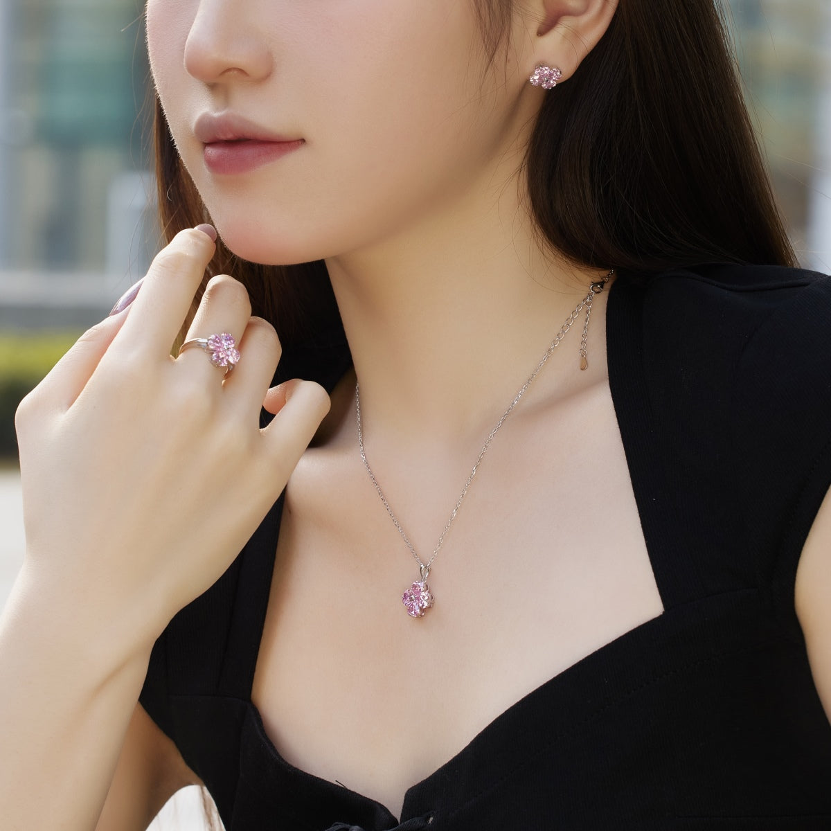 [baslovejewels]Heart-Shaped Four-Leaf Clover Bead Necklace