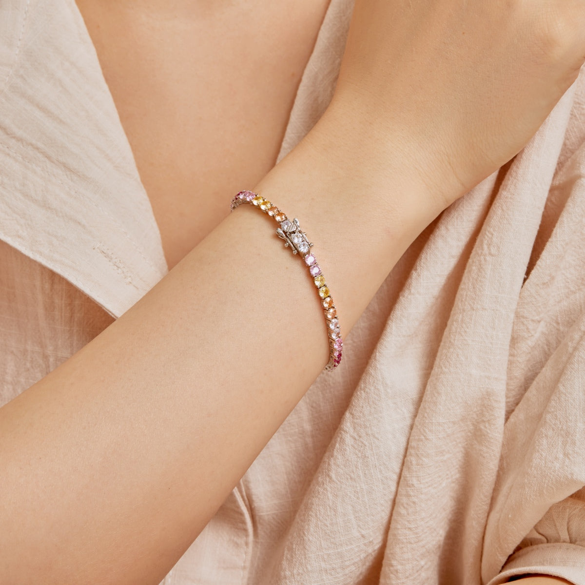 [baslovejewels]Radiant Colorful Round Cut Tennis Bracelet
