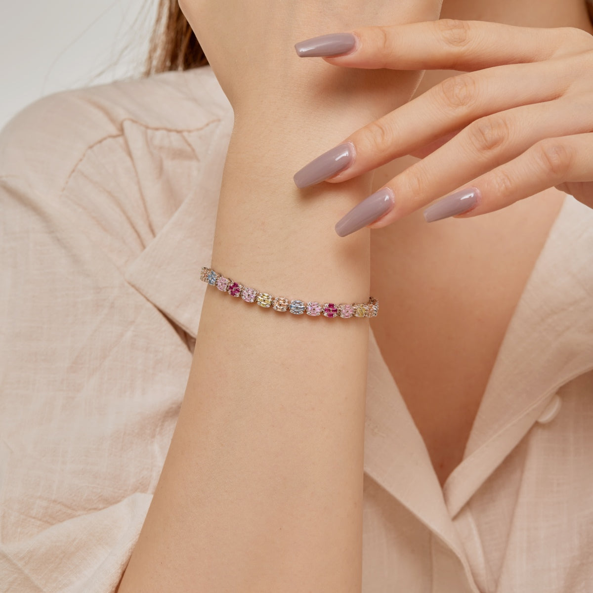 [baslovejewels]Delicate Colorful Emerald Cut Daily Bracelet