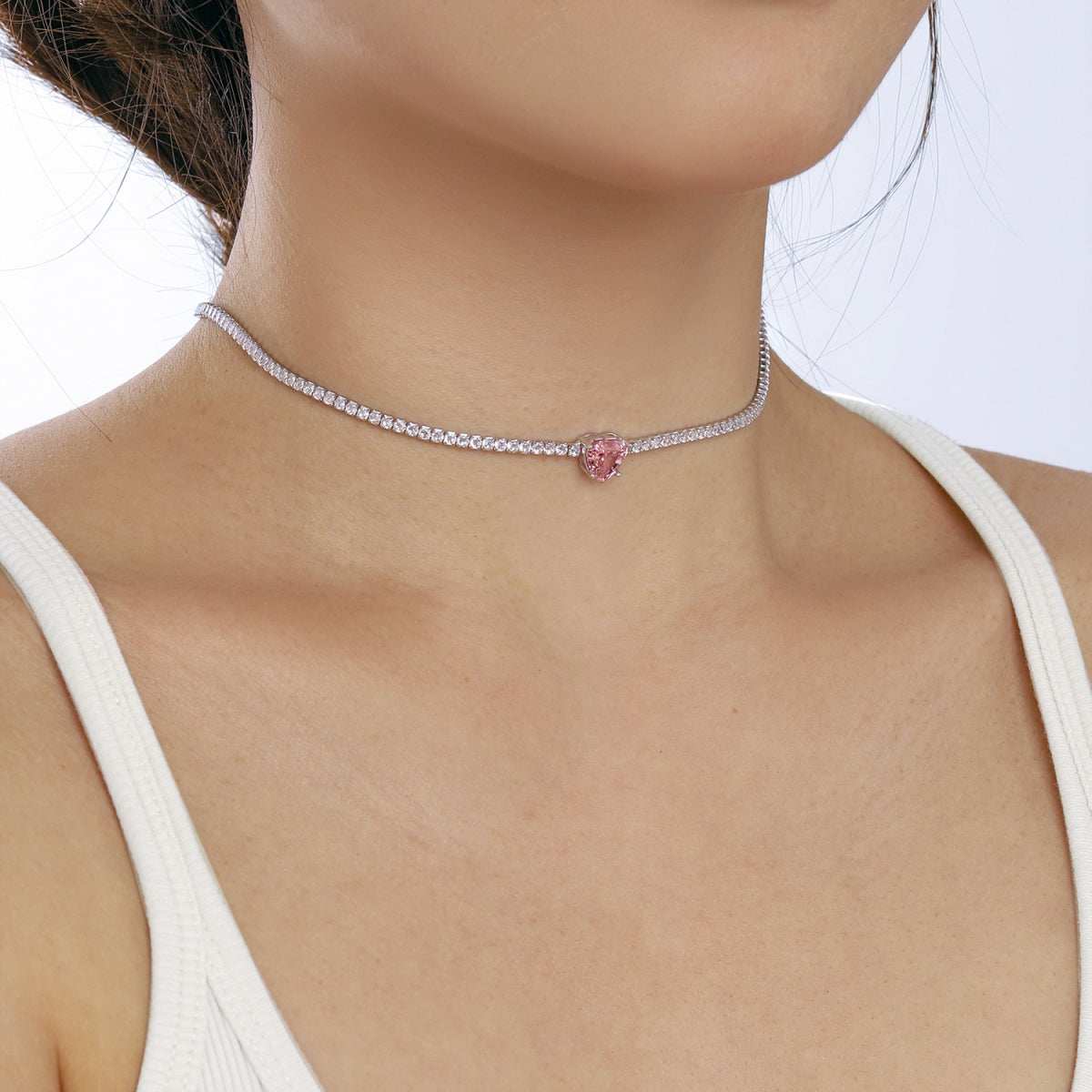 [baslovejewels]2.0 Carat Sparkling Tennis Heart Cut Necklace