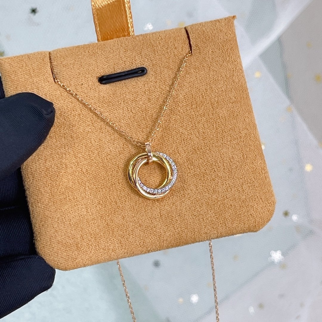[baslovejewels]TRINITY NECKLACE SILVER GOLD PINK GOLD DIAMONDS