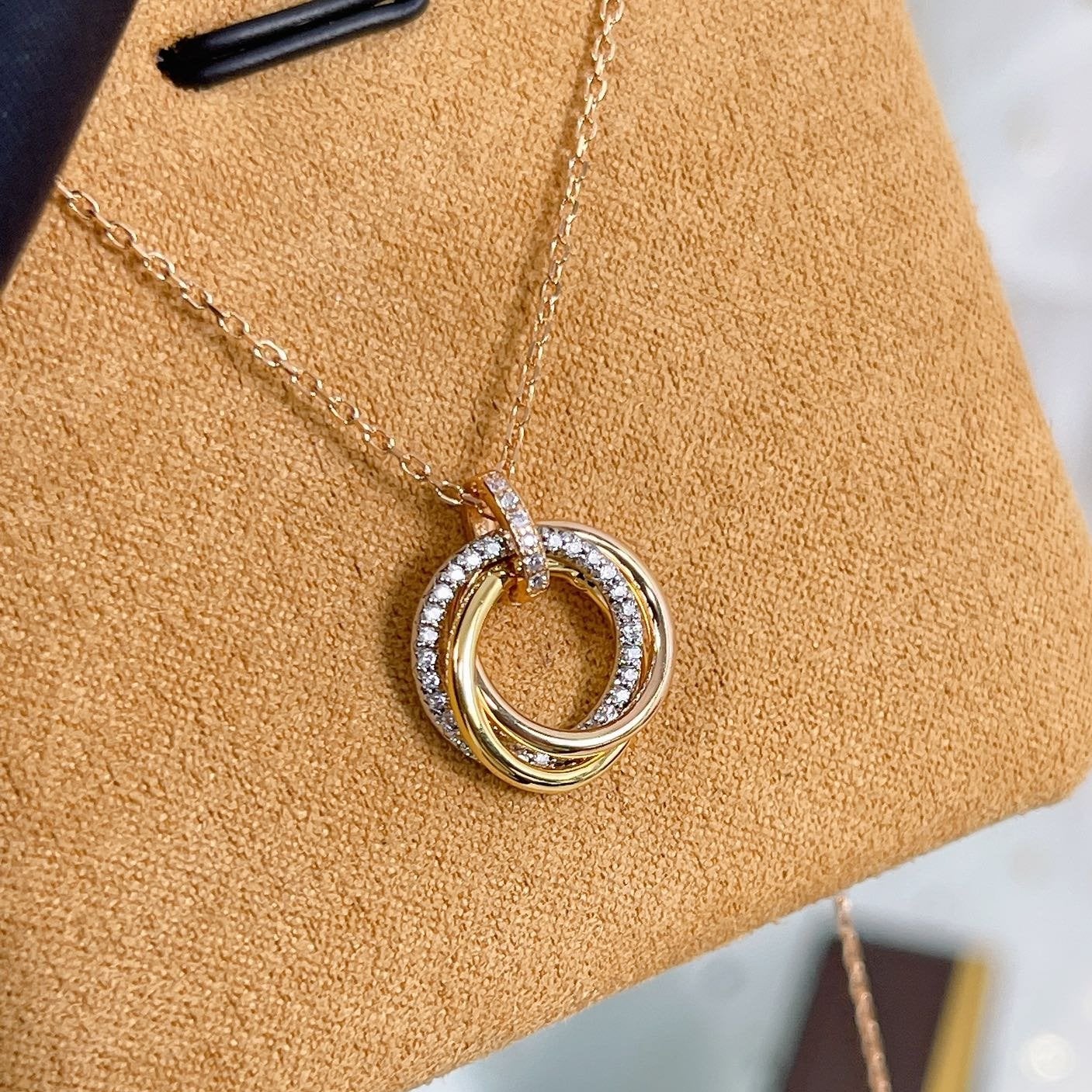 [baslovejewels]TRINITY NECKLACE SILVER GOLD PINK GOLD DIAMONDS