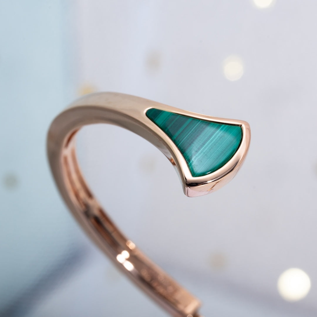 [baslovejewels]DREAM BRACELET OPEN MALACHITE PINK GOLD