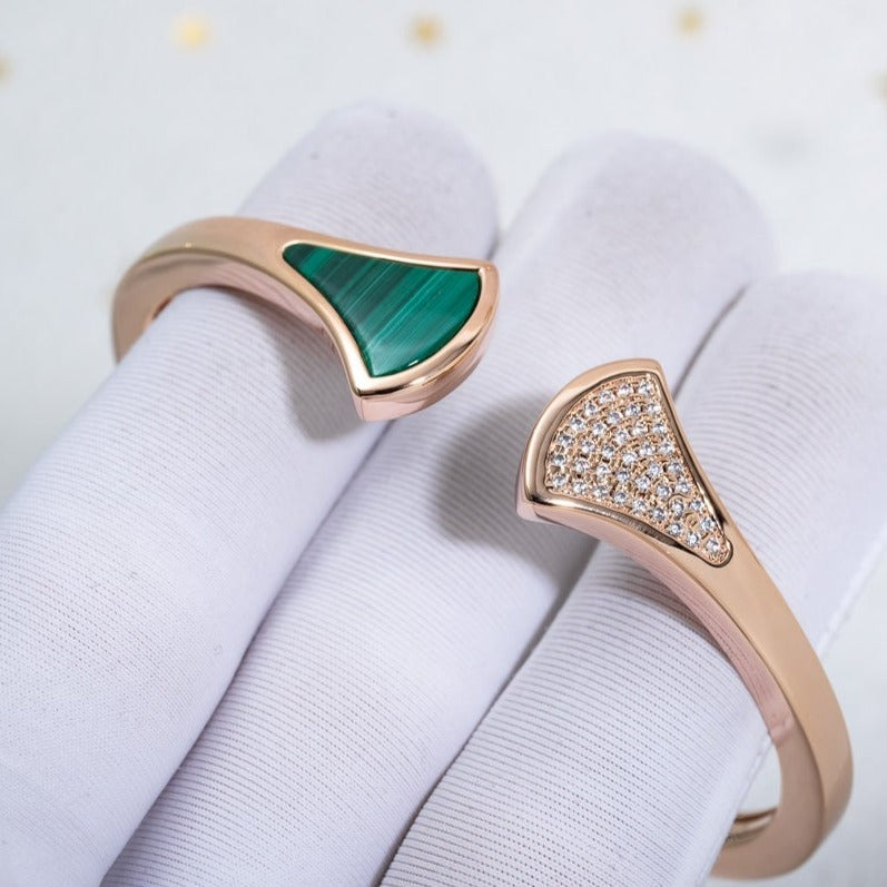 [baslovejewels]DREAM BRACELET OPEN MALACHITE PINK GOLD
