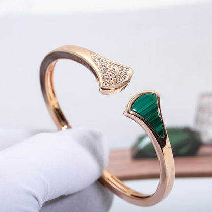 [baslovejewels]DREAM BRACELET OPEN MALACHITE PINK GOLD