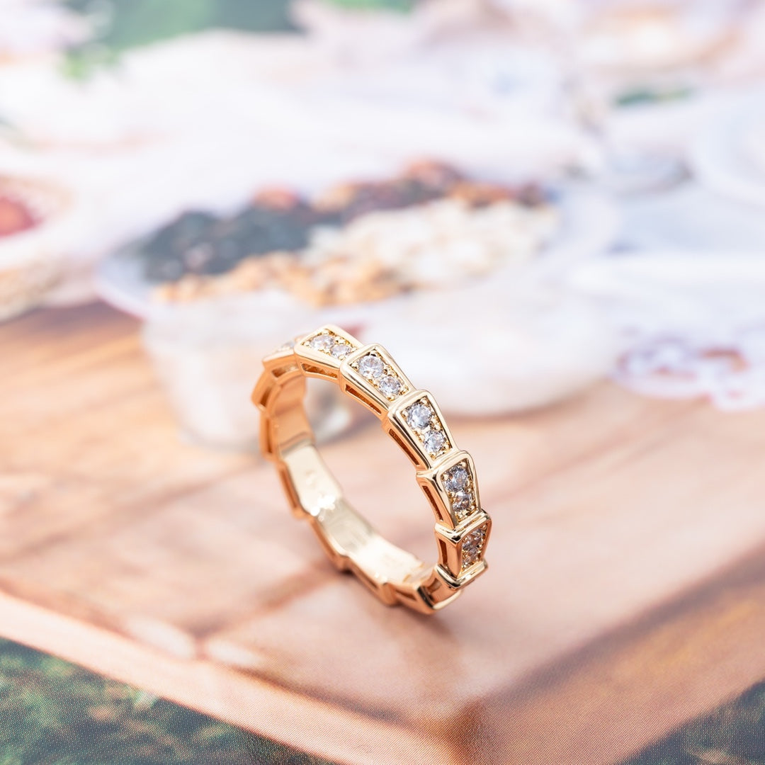 [baslovejewels]SERPENTI RING PINK GOLD DIAMOND PAVED 3MM