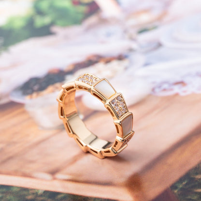 [baslovejewels]SERPENTI RING PINK GOLD MOP DIAMOND PAVED 4MM