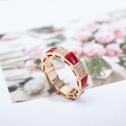 [baslovejewels]SERPENTI RING PINK GOLD CARNELIAN DIAMOND PAVED 4MM
