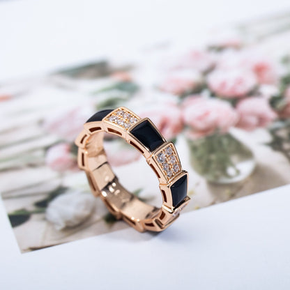 [baslovejewels]SERPENTI RING PINK GOLD BLACK MOP DIAMOND PAVED 4MM
