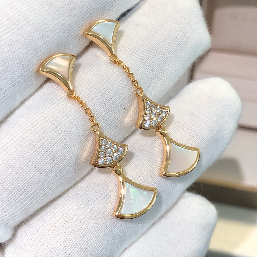 [baslovejewels]DREAM EARRINGS 3 MOTIFS DIAMOND MOP PINK GOLD