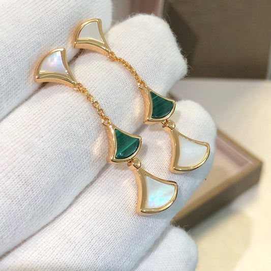 [baslovejewels]DREAM EARRINGS 3 MOTIFS MALACHITE MOP PINK GOLD
