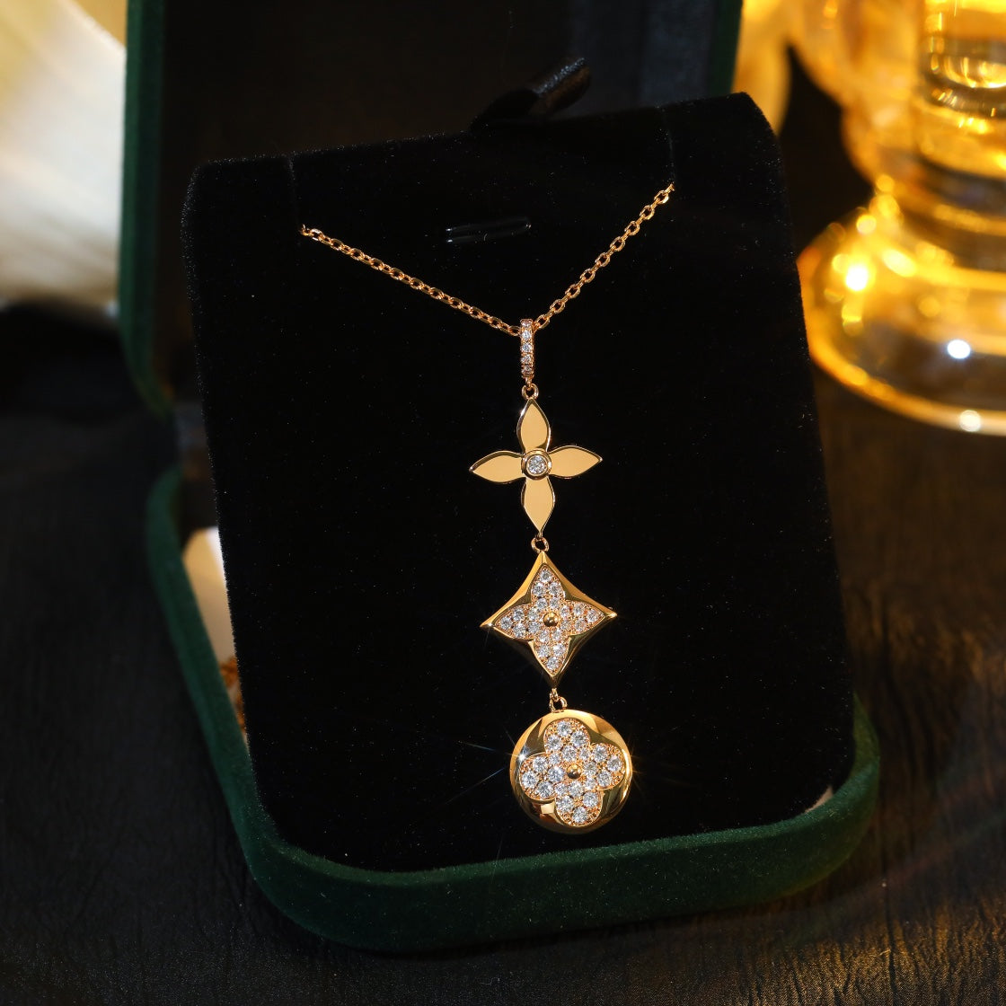 [baslovejewels]STAR AND SUN DIAMOND PINK GOLD NECKLACE