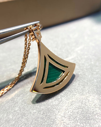 [baslovejewels]DREAM MALACHITE DIAMOND PAVED PINK GOLD NECKLACE